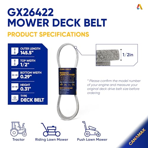 Image of GX26422 Mower Deck Belt - Compatible with John Deere Z355E Z375R Z325E Z355R Z330M Z330R Z365R ZTrak Zero Turn Mowers and More | Aramid Cord | 145.5 inch x 0.5 inch