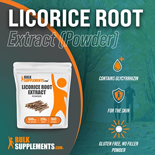 Bulksupplements.com Licorice Root Extract Powder - Herbal Extract Powder, Licorice Supplement For Skin, Contains Glycyrrhizin - 500Mg Of Licorice Extract, Gluten Free (250 Grams - 8.8 Oz) #TOP2
