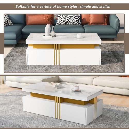 Table basse rectangulaire moderne avec tiroirs de rangement en bois pour salon - 8