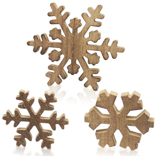 Hendpock 3 Stück Weihnachtsdeko Innen Holz, Schneeflocken Figuren...
