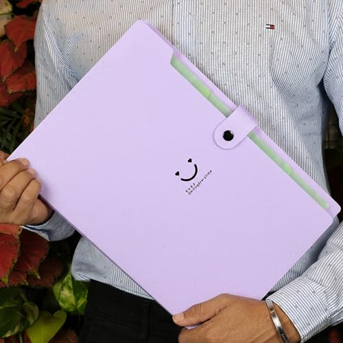 Image of SPS 5 Pocket Expanding File Folder Smile Design - Fits A4 & Letter Size Document Organizer, Accordion File Folders, File Holder for Office, Portable File Organizer, School & Home - Pastel Lavender