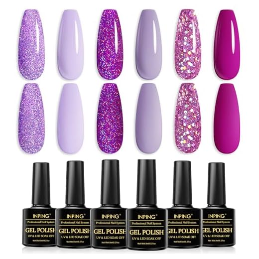 INPING Esmaltes Semipermanentes para Uñas en Gel UV LED, 6 Color Boda Romántica Morada Esmalte Semipermanente UV LED, Primavera Verano Uva Morada Claro Rosa Pintauñas Gel para Salón de Manicura