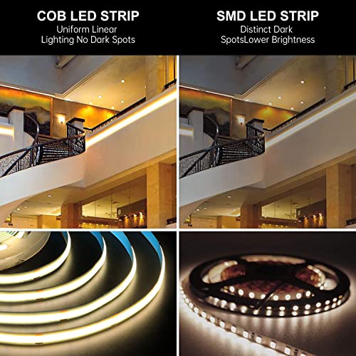 Rgb Cob Led Strip Light Kit, 630Leds/M 16.4Ft/5M Multicolor Change Light Strip With Dc24V Adapter And 20 Key Remote, Music Sync Flexible Led Tape Lights For Bedroom,Hotel,Bar,Party,Diy Lighting #TOP6