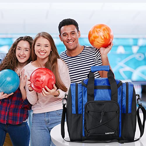 DAFISKY Bowling Ball Bag for Single Ball - Bowling Bag Tote for 1 Ball and Shoes with Padded Holder, 2 Pockets Fits Men & Women bowling Shoes Up To Mens Size 14, BLUE