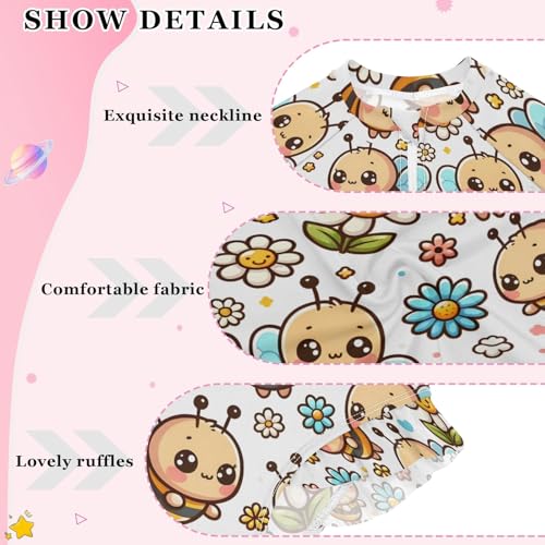 Cute Cartoon Little Bee Girls Long Sleeve Swimsuit Rash Guard One Piece Bathing Suits Zipper 3-12T4