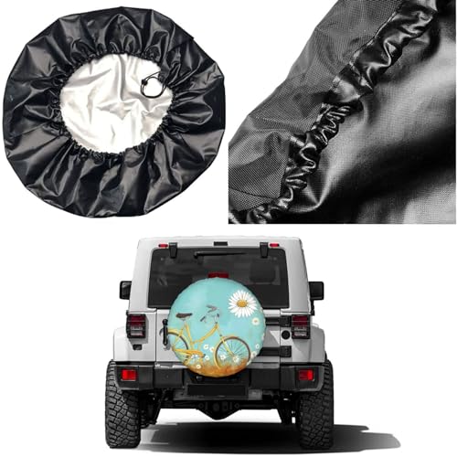 Image of Dujiea Daisy Bicycle Spare Tire Cover, Universal Wheel Tire Cover Waterproof Dust-Proof Tire Protectors for Trailer Rv SUV Truck Camper and Many Vehicle 14 15 16 17 Inch