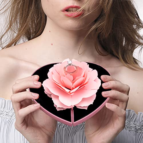Image of wonuu Engagement Ring Box,Ring Rose Box Surprise Jewelry Storage Holder for Woman as Proposal Engagement Ring Jewelry Gift Case in Valentine's Day ect. (Heart Shaped-Red)