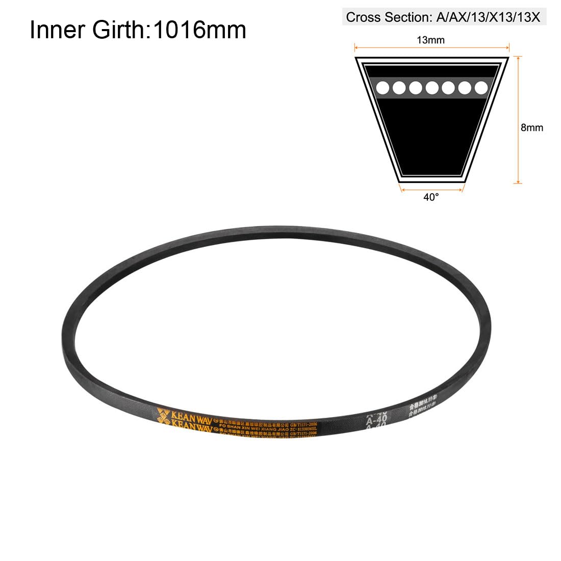 uxcell A40 Drive V-Belts 40" Inner Length 13mm Width 8mm Thick JIS Standard A-Section Rubber Drive Industrial Transmission Belt — Amazon image 2