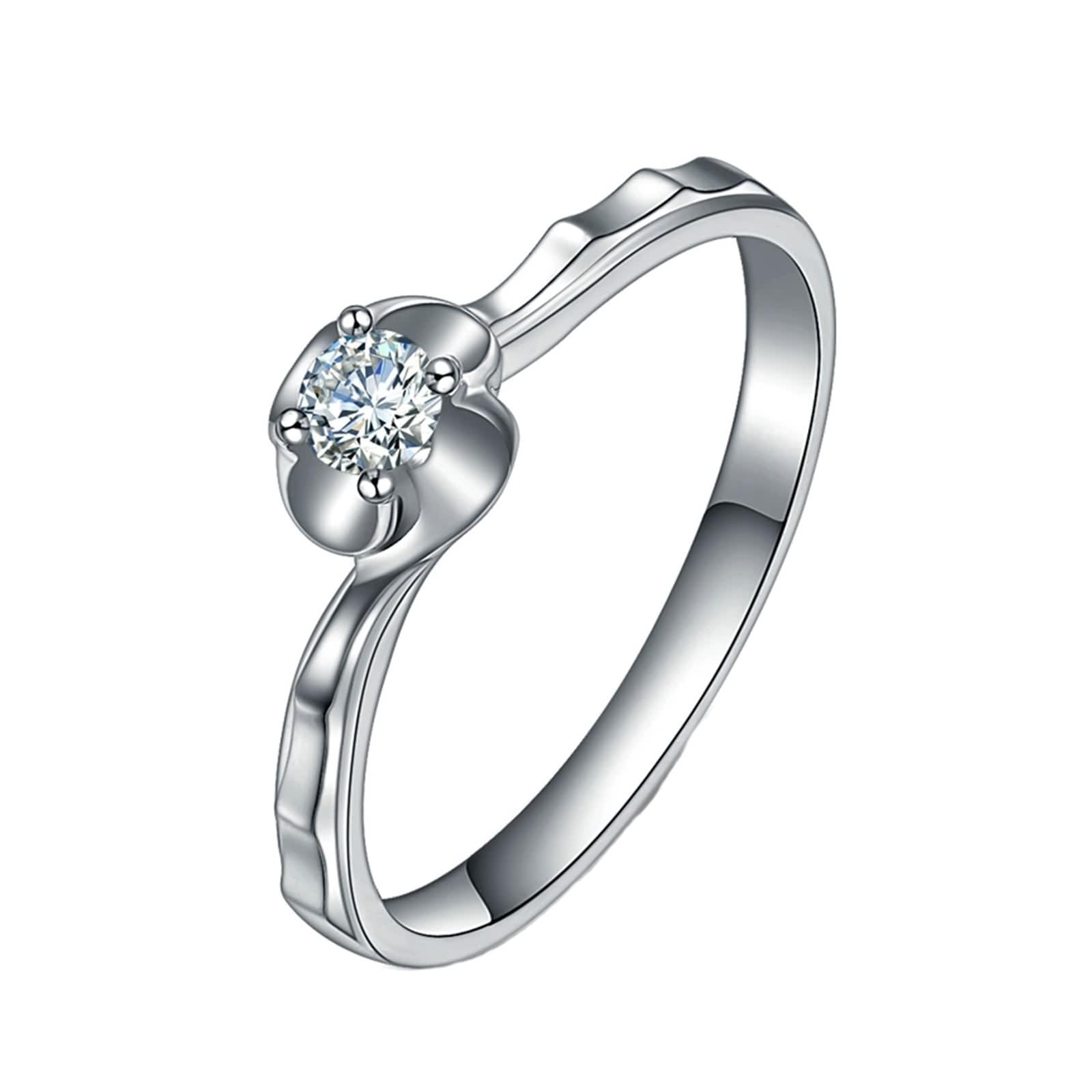Anillo Mujer Compromiso Diamante, Anillo Mujer Noviazgo Plata Platino Pt950 0.12Ct Blanco Forma Redonda Brillante Ajuste Cómodo