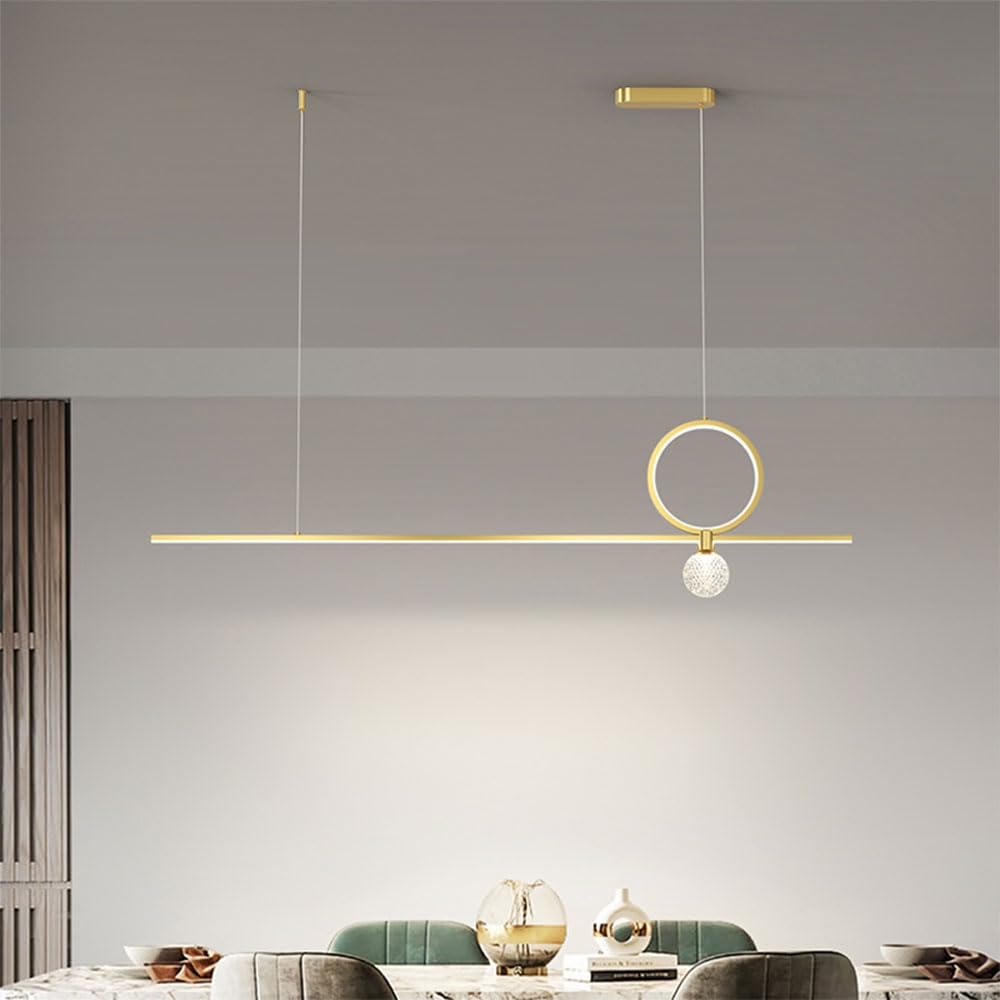 FZQSXAZU Ceiling Pendant Light Fixture Copper Hanging Lamp Modern LED Long Chandelier Dimmable Adjustable Lighting for Kitchen Living Room
