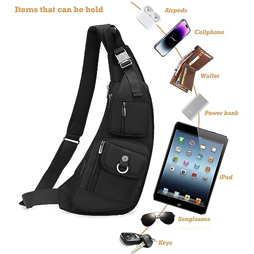 Image of NICGID Sling Bag Chest Shoulder Backpack Crossbody Bags Casual Daypack for Men Women, Black-014, Small, Travel