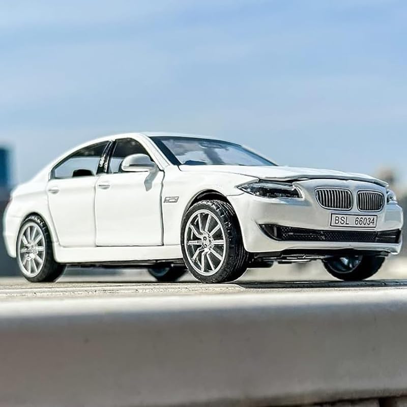 Image of Kids Model 1:32 BM 535I Die Cast Metal Car Pull Back Action Opening Doors with Realistic Engine Sound Lights Toy Car Gift for Boys - White