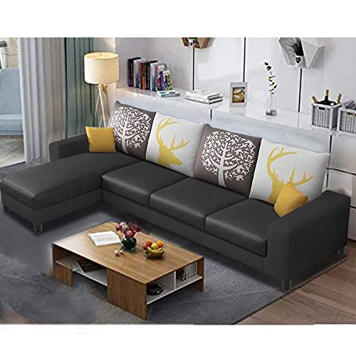 BRAXTON Rolando LHS 6 Seater L Shape Sofa Set for Living Room (Black) Leatherette