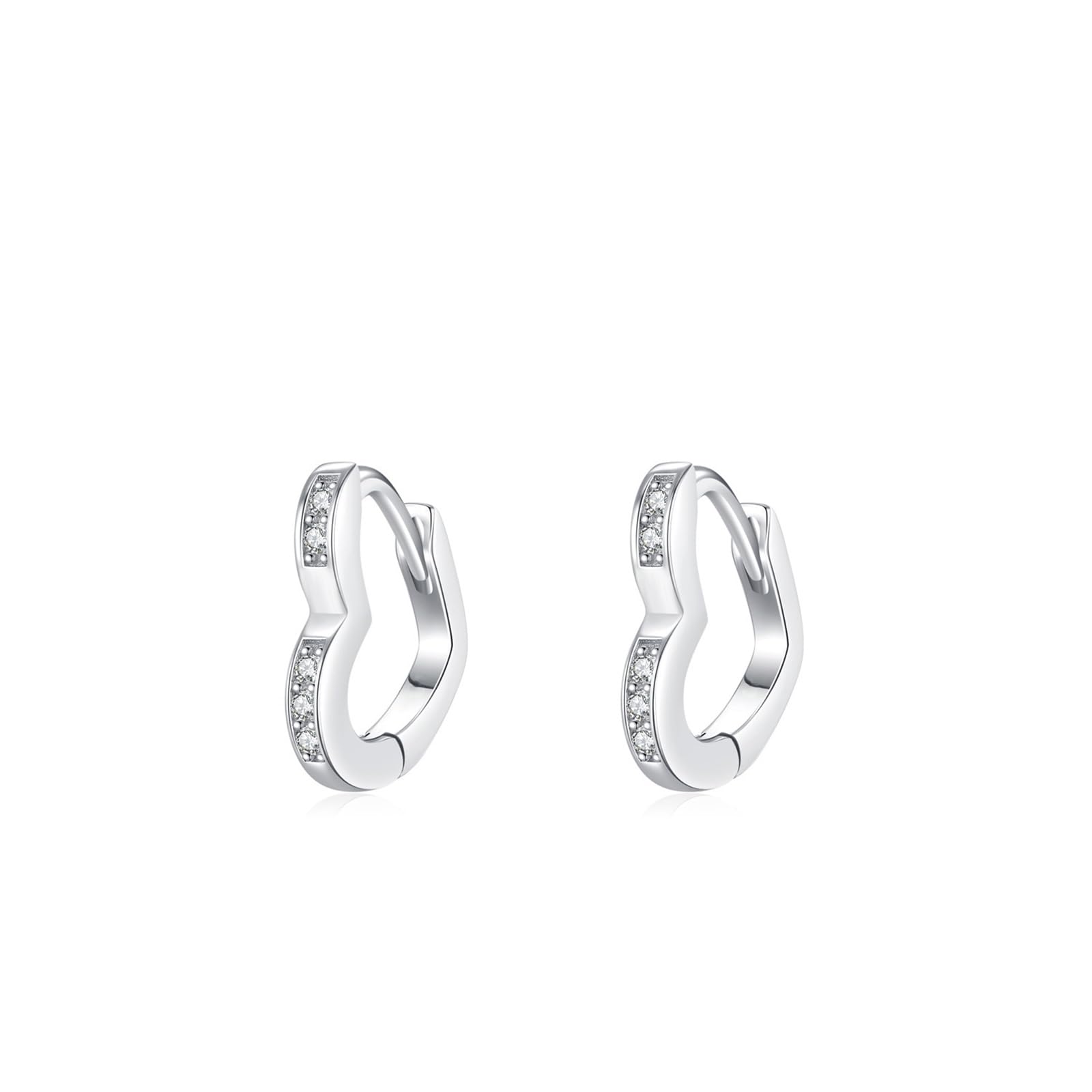 Pendientes elegantes de oro blanco de 18 quilates para mujer, moissanita blanca, aretes de aro pequeños de oro real de 18 quilates para mujer, forma de corazón