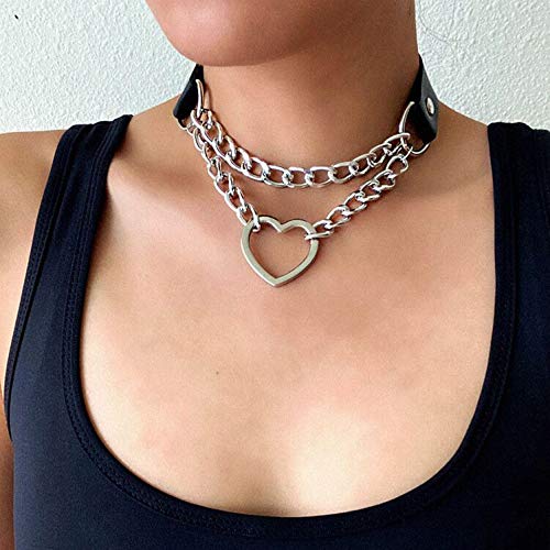 Leather Choker Collar Necklace, Heart Shape Gothic Punk Rock Choker Necklace Collars2