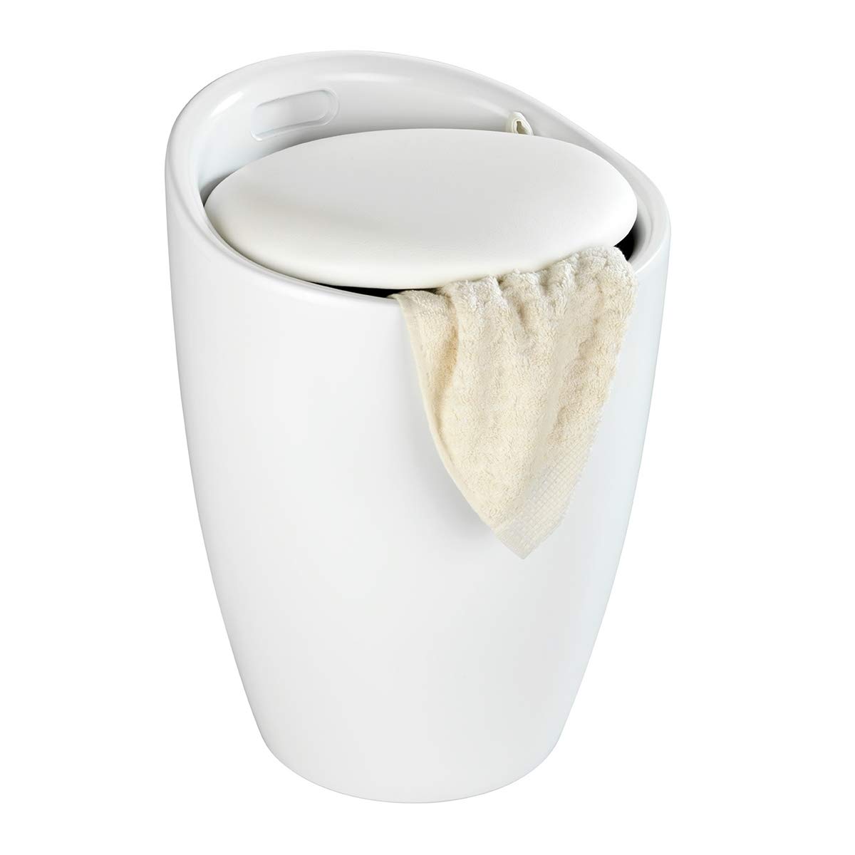 Wenko Sgabello Candy Bianco opaco - Sgabello da bagno, con sacco biancheria estraibile, ABS, 36 x 50.5 x 36 cm, Bianco