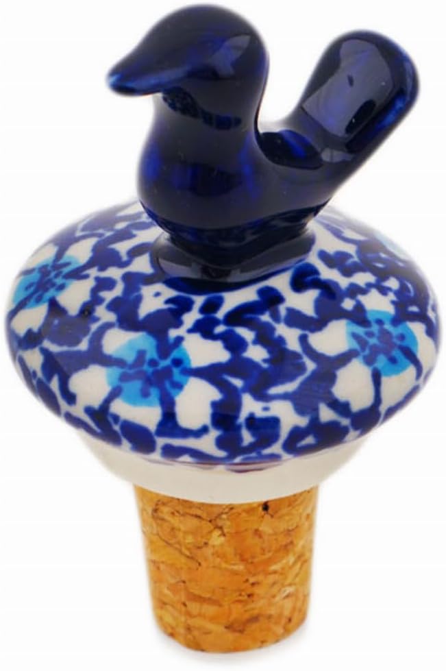 Polmedia Polish Pottery Bottle Stopper - Flowers On The Lake Pattern Handmade in Boleslawiec Poland + Certificate of Authenticity