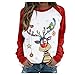 wuitopue Haut fantaisie à imprimé graphique pour femme - Grande taille - Imprimé vintage renne - Manches longues - Col rond - T-shirt décontracté de Noël, 9531 - Rouge, L