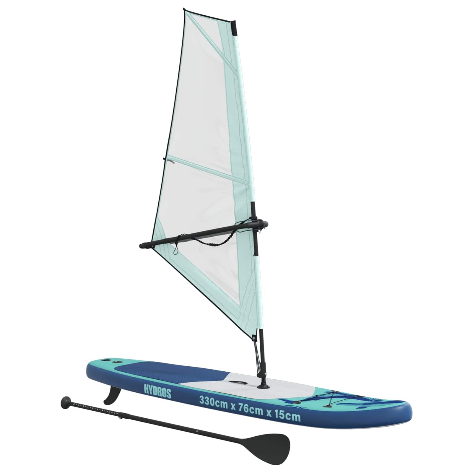 Anself Aufblasbares SUP Board mit Windsurf-Set Blau, 330x76x15cm, PVC, 140kg Tragfähigkeit, inkl. Pumpe, Paddel, Segel, Tasche, Ideal für Erwachsene, Stand Up Paddle & Windsurfen 42039139