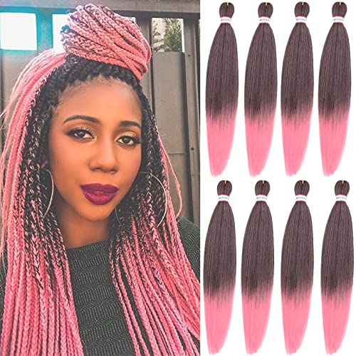 Pre Stretched Braiding Hair 8 Packs - 26 Inch Ombre Braiding Hair,Two Tone Yaki Texture Prestretched Crochet Braids Hair,Professional Synthetic Hair Extension Itch Free Hot Water Setting