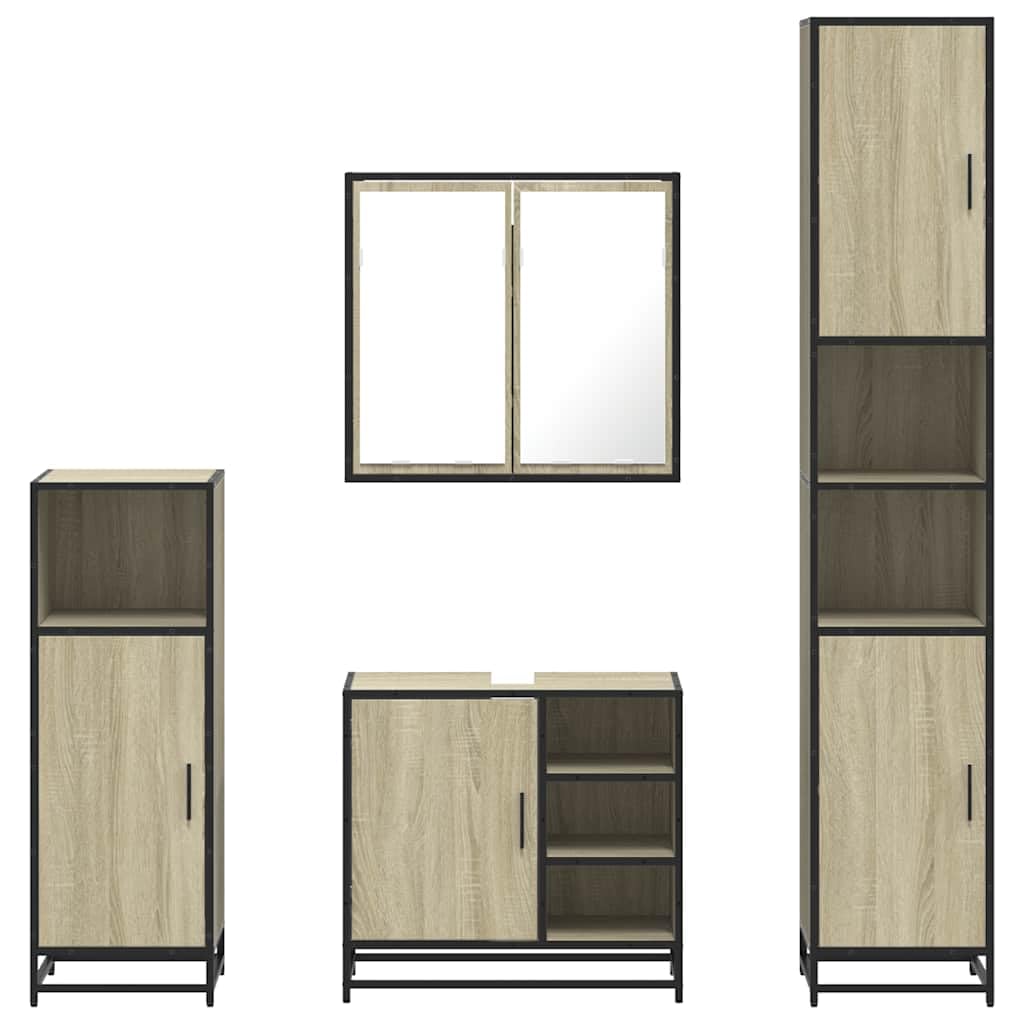 Lot de 4 meubles de salle de bain en chêne Sonoma avec structure en