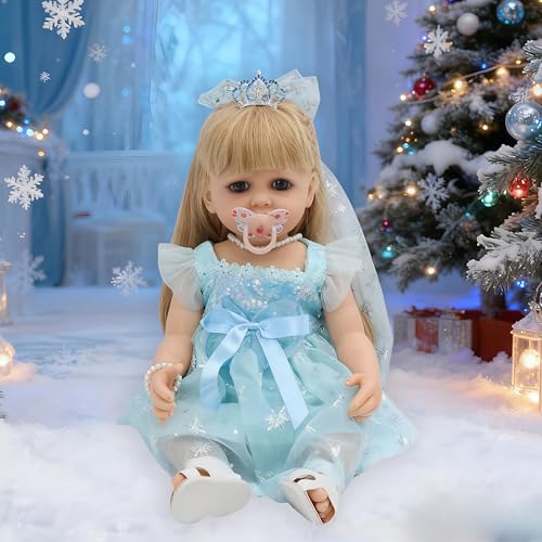 JRLCGYP Realistic Baby Doll, 22 Inch Lifelike Reborn Baby Dolls Silicone Full Body with Princess Dress, Long Hair Weighted Toddler Doll Toy Birthday...