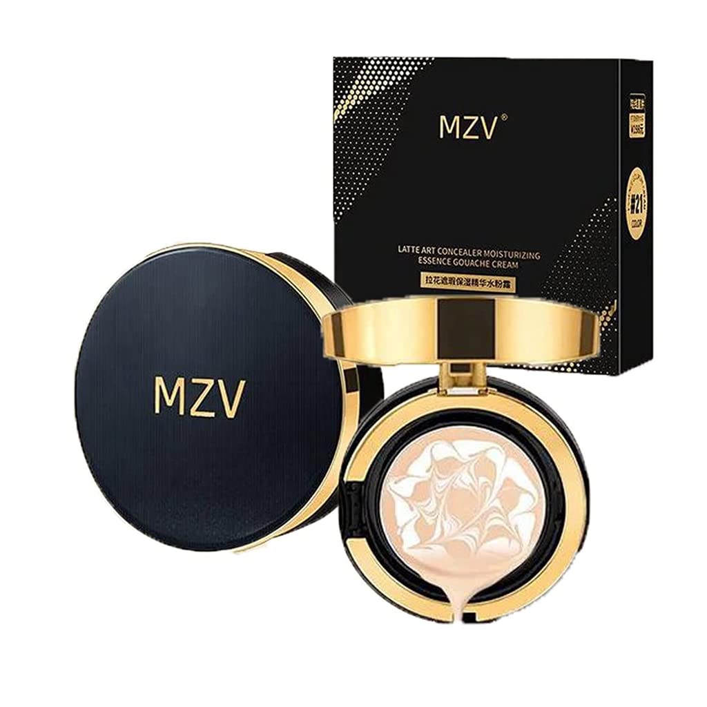 MZV Air Cushion BB Cream Waterproof Foundation, Water Bead Tricolor Latte Concealer Cushion, Long-lasting Moisturizing Concealer Light Brightening Cushion (21# Natural White)