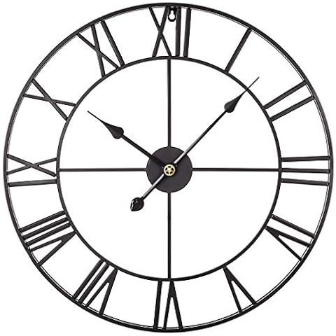 RuiyiF 24 Inch Metal Wall Clock Large Decorative Rustic Farmhouse Oversized, Silent Non-Ticking Battery Operated Kitchen Bedroom Living Room Wall Clock Large Decorative (Black) Cover