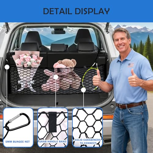 Image of Envelope Style Cargo Net for Toyota RAV4 2013-2018 Accessories, Rear Trunk SUV Mesh Cargo Net, Upgraded 5mm Bungee & Double-Layer Nylon Storage Tailgate Netting Grocery&Tools Holder Organizer