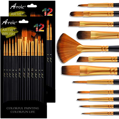Acrylic Paint Brush Set ?2 Packs of 24 PCS Nylon Hair Acrylic Paint Brushes for Canvas & Watercolor Painting All Purpose Artist Professional Kits.