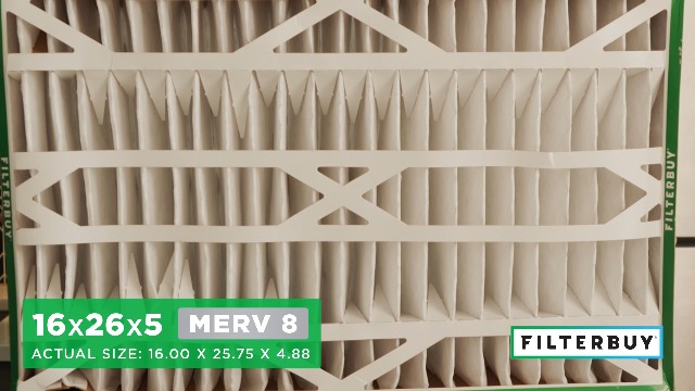 Image of Filterbuy 16x26x5 Air Filter MERV 8 Essential Dust & Allergy Defense (2-Pack), Pleated HVAC AC Furnace Filters for Electro-Air, Emerson, White Rodgers, and More (Actual Size: 16.00 x 25.75 x 4.88)