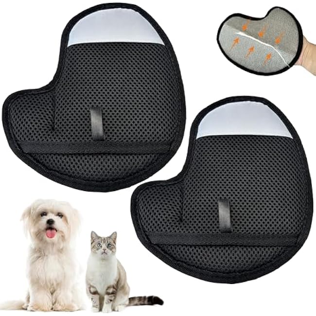 2 Pcs Pet Hair Remover Gloves for Cats & Dogs, Electrostatic Cat Hair Remover Dog Grooming Gloves, Reusable Pet Hair Cleaning Tool Washable Pet Hair Mitt for Carpet Curtain Clothing Couch Car Seat-eELfqIME