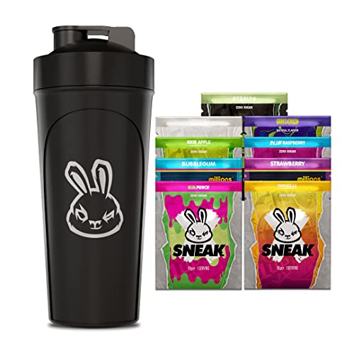 Sneak | Starter Pack | In-Game Focus Boost Energy Drink, Zero Sugar, Low-Calorie, Vegetarian | 9 Servings And Black Metal Shaker #TOP2