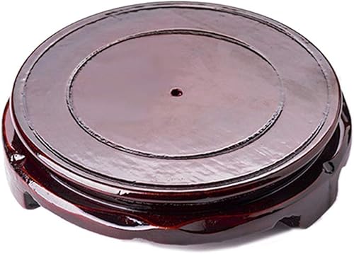 Miniatura 1 de Base redonda de chapa de madera marrón estilo oriental para jarrón lámpara tetera, no giratoria, estable, decoración del hogar (8.7 pulgadas de