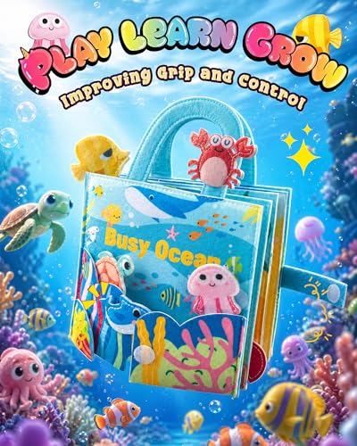 Image of Montessori Busy Book, 8-Page Sensory Activity Toy, Sea Animals | 8 sensory pages, Fine motor and dressing practice, Portable travel toy, Birthday gift for boys and girls