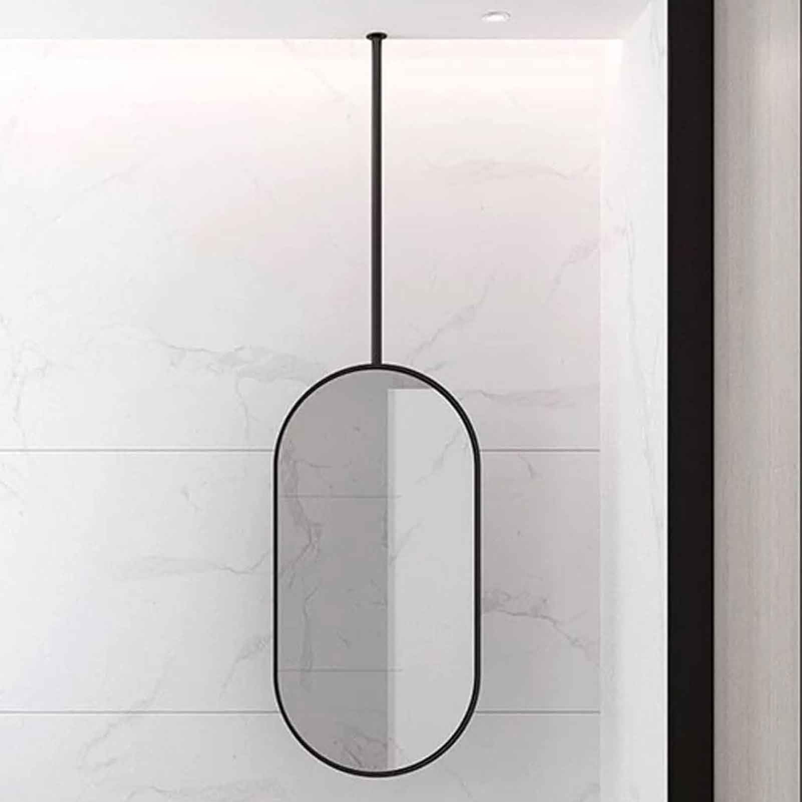 FGXHHS Bathroom Hanging Rod Mirror, Ceiling Mounted Mirror Black Metal Frame Home Hotel Floating Vanity Makeup Mirrors - Customizable Rod(50cmx100cm)