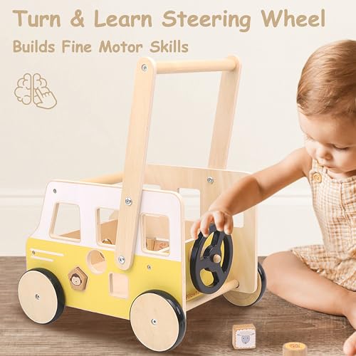 Image of Pillowhale Wooden Baby Walker, First Birthday Gifts for Boys & Girls