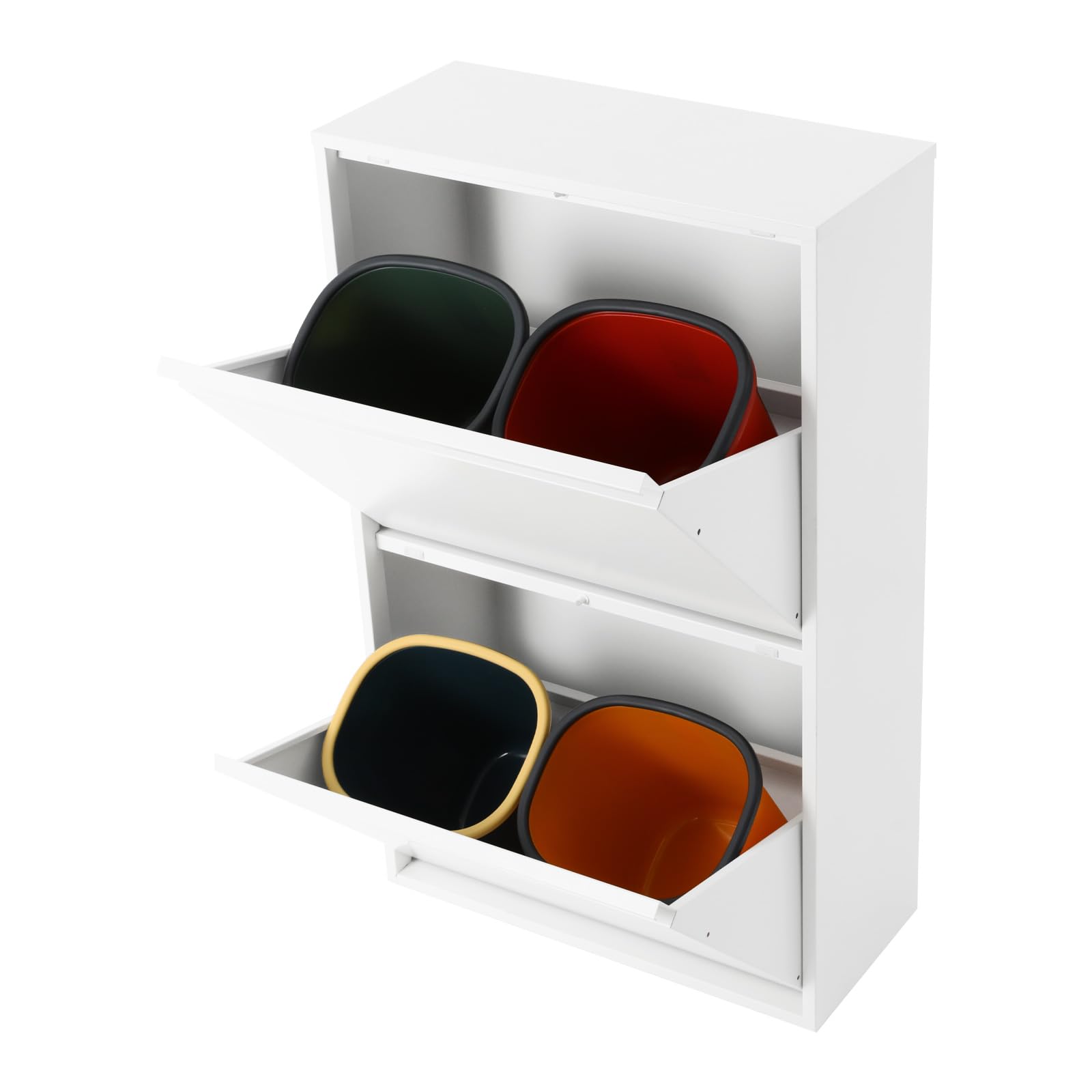 Cubo de basura para cocina, 4 sistemas de separación de residuos de cocina, 15 L, uso versátil, para un almacenamiento eficiente y práctico (blanco)