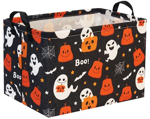 Image of Halloween Basket Cute Baskets for Kids Pumpkin Basket Rectangular Storage Bin Organizer Box Room Decor(Black Pumpkin Ghost)