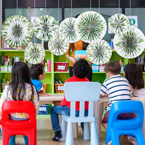 Image of 18 Pcs Eucalyptus Hanging Paper Fans Decor Back to School Paper Fans Eucalyptus Round Garlands Bulletin Board Classroom Decorations for Party Supplies Classroom Decor