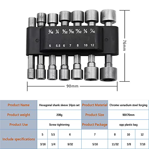Hhrkgheo 14 Piece Power Nuts Driver Drill Bit Tools Set, 1/4 Inch Driver Hex Metric & Sae Socket Wrench Screw For Power Tools #TOP1