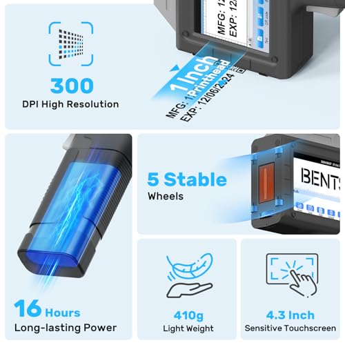 Image of BENTSAI Handheld Inkjet Printer BT-HH62 Series Newly Upgraded with 16H Long Endurance Use for Batch Number Date Code Logo Serial Number QR Code on Plastic Cardboard Wood Metal (1.0 Inch with Sensor)