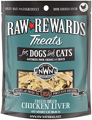 Northwest Naturals Raw Rewards Freeze-Dried Treats for Dogs and Cats – Chicken Liver – Gluten-Free Pet Food – 3 Oz.