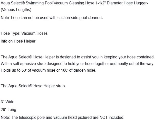 Replacement for Aqua Select Swimming Pool Vacuum Cleaning Hose 1-1/2" Diameter w/Hose Helper OEM