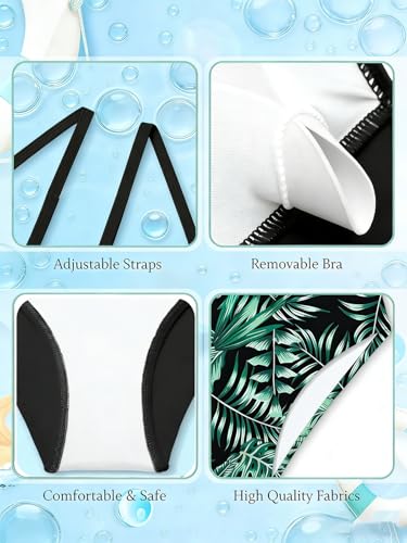 Image of Teen Girls Swimsuit High Waist Sporty Bikini Bathing Suits with Cover Up Skirt and Sunglasses 4 Piece Set 8-15 Years