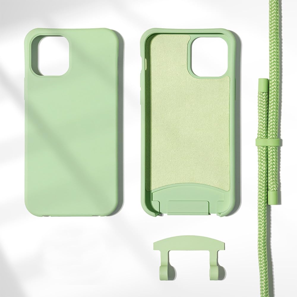 Coque bandoulière iPhone verte détachable pour éviter les risques de chute