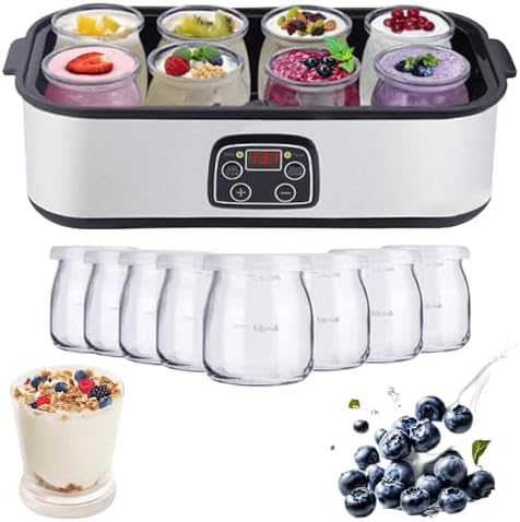 Preshwous Yogurt Maker, 1.4L Automatic Yogurt Maker Machine with Adjust Temp & Timer Control, Probiotic Yogurt Makers with 8 Glass Jars for Homemade Greek Yogurt, Cheese