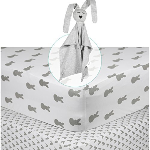 100 ORGANIC Cotton Fitted Crib Sheets + Lovey (2+1 pack) G.O.T.S