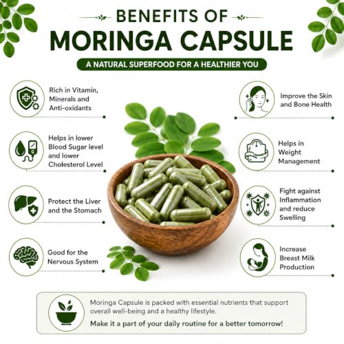 Image of Himalayan Moringa Capsules | Helps Naturally Boost Energy Level, Improves Stamina, Rich In Vitamins & Minerals | 60 Veg Capsules | GMP Certified Organic