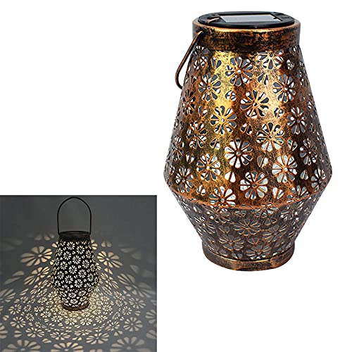 YMZ Solar Lantern Light Retro Hollow Lantern Light Waterproof LED Lamp Hanging Projector Lamp Outdoor Garden Waterproof Lawn Landscape (20X13.5X13.5cm)